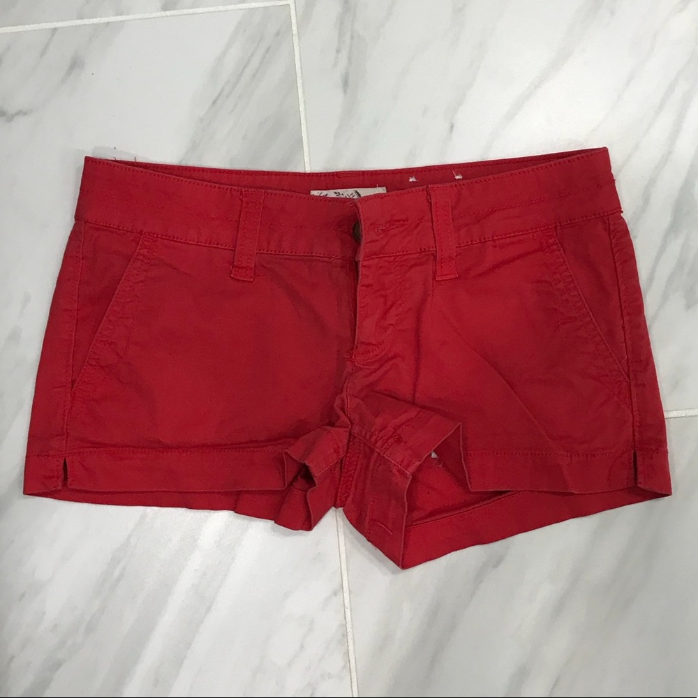 red jean shorts